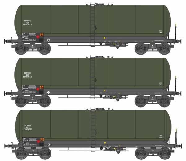 REE Modeles WB-496 - French SNCF Set of three ANF Long Tank Cars Era V “ARMY GASOIL” bogies Y23S